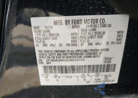 2013 Ford Edge Se из США, поврежденный, VIN 2FMDK3GC6DBE33173